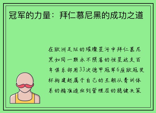 冠军的力量：拜仁慕尼黑的成功之道